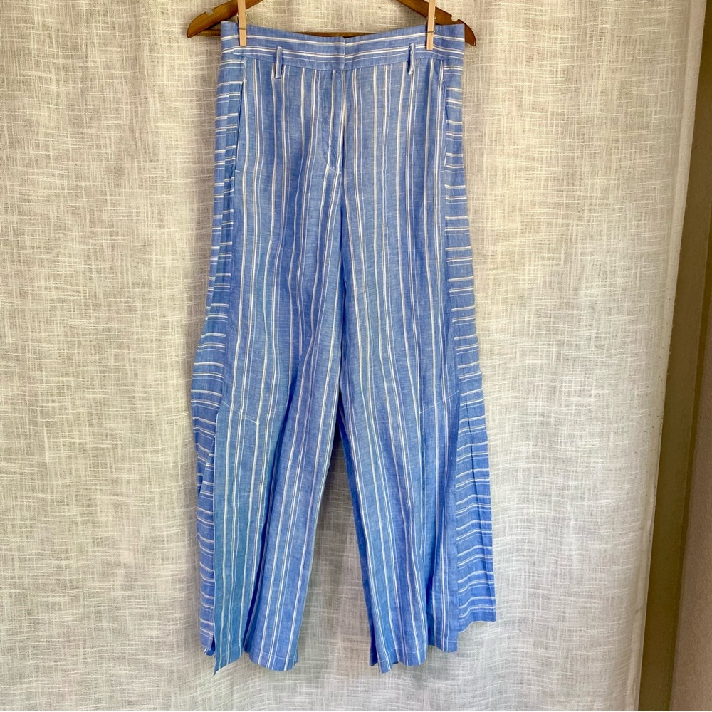 Anthropologie Ett Twa Blue Striped Linen Wide Leg Palazzo Pants Size 6